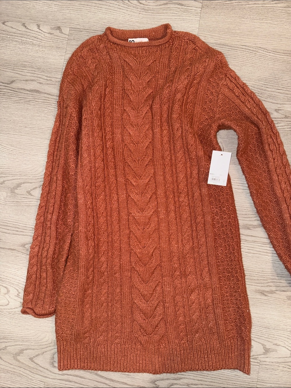 SO Rust Orange Cable Knit Long Sleeve Sweater Dress